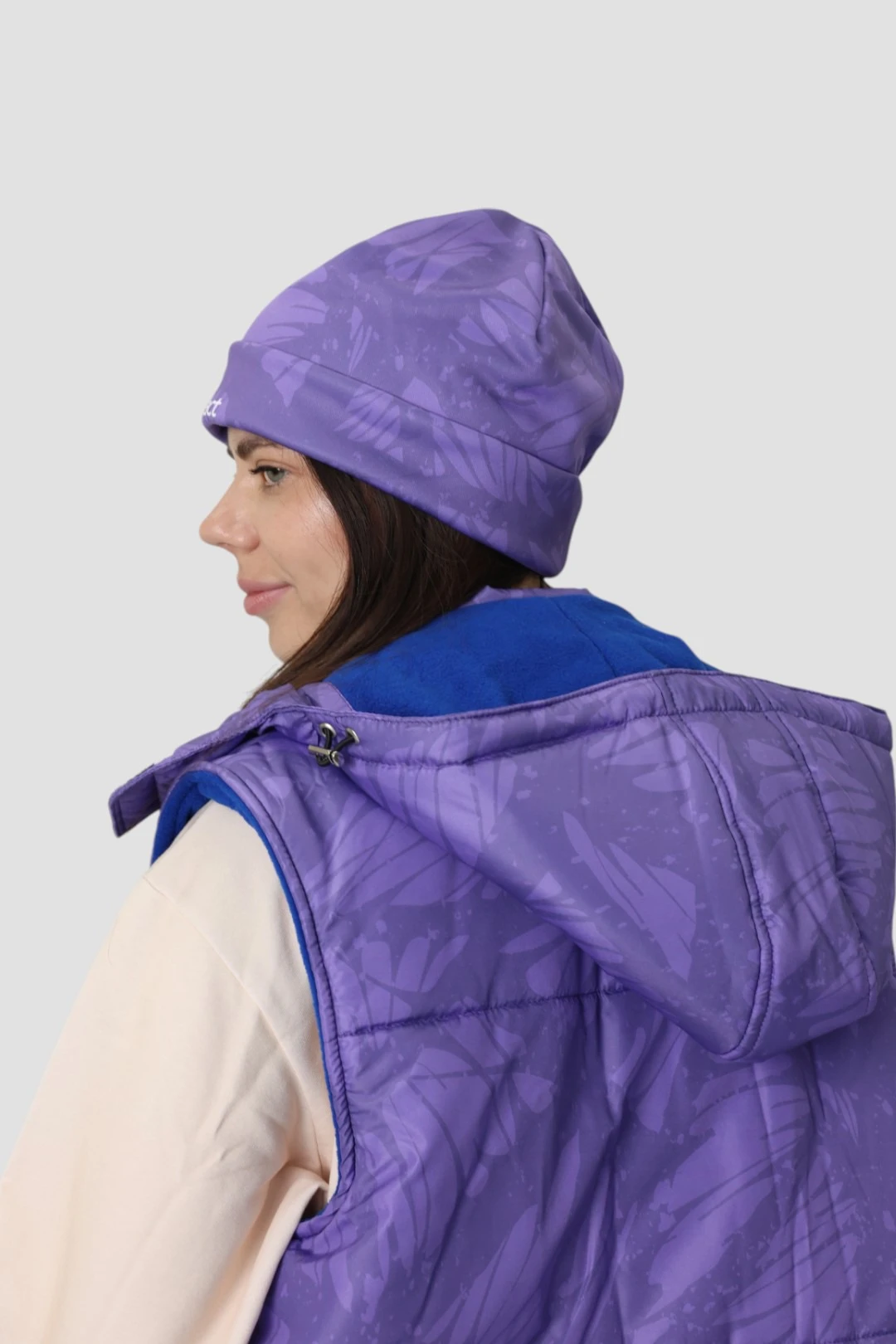 Шапка Лофт флисовая двухслойная взрослая, с полной запечаткой "Violet"#2