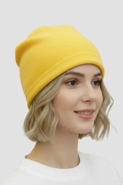 Купить шапку Руби флисовую однослойную взрослую, однотонную желтую
