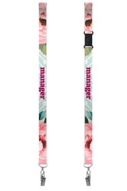 Купить ленту для бейджа блекаут ширина 2,5 см, с клипсой и замком безопасного разрыва, с печатью "manager"