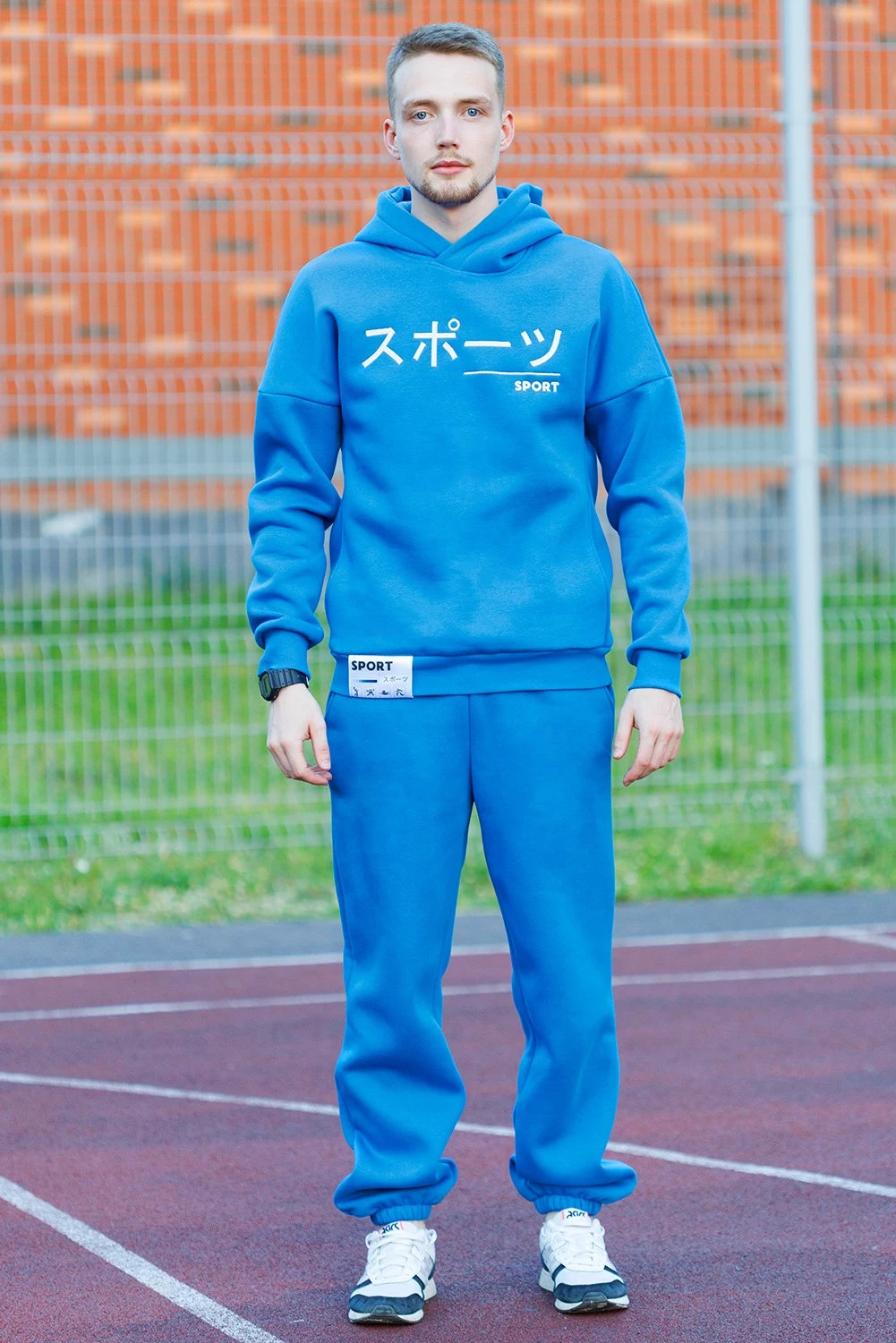 Купить брюки Хит из футера мужские голубые