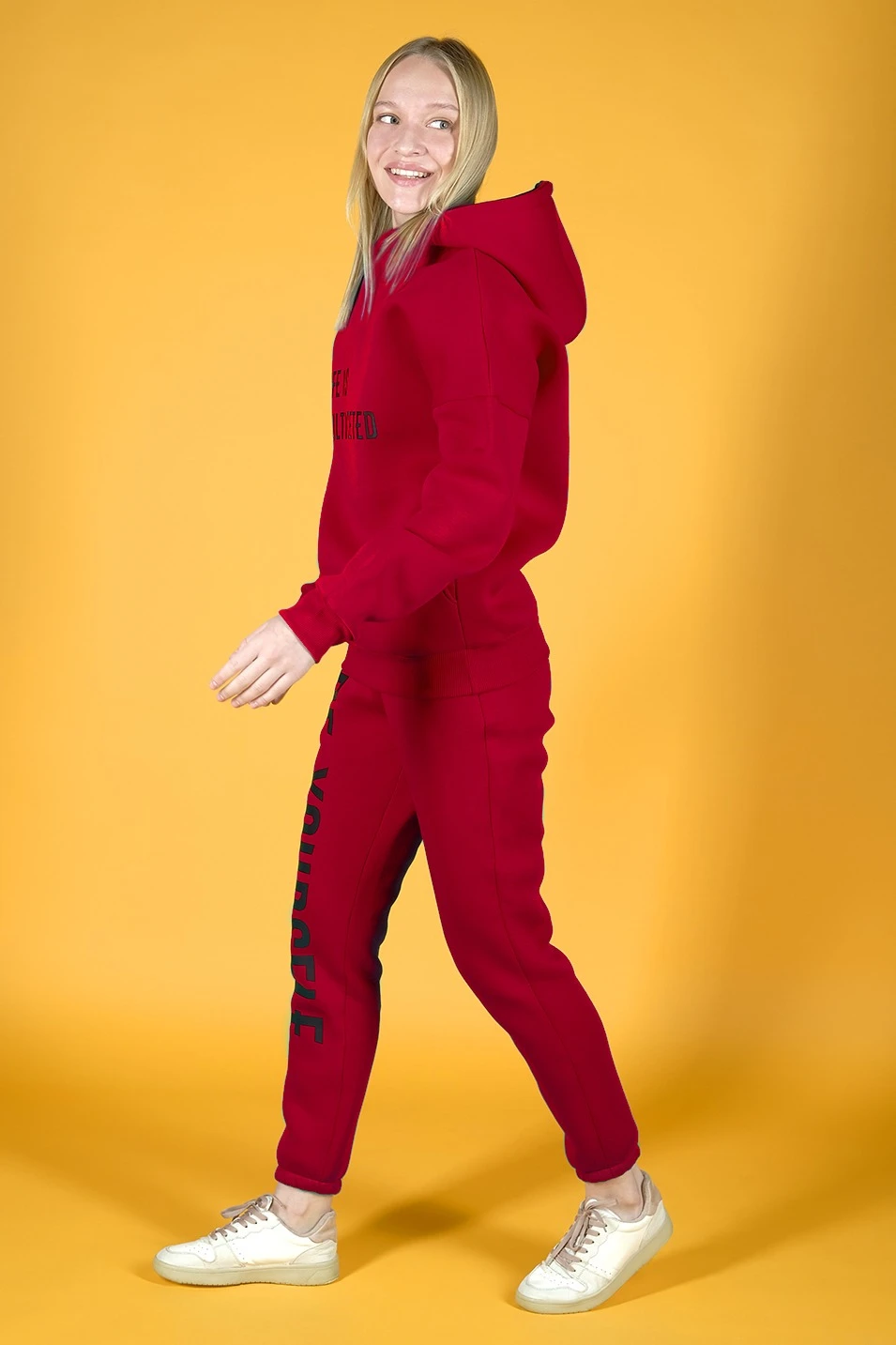 Брюки Хит из футера с начесом женские, однотонные темно-красные#5