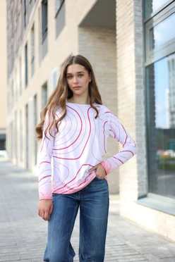 Купить лонгслив Спэйс Плюс женский с полной запечаткой "Red Line"