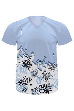 Купить футболку Спэйс V-ворот унисекс из ложной сетки с полной запечаткой "Graffiti"