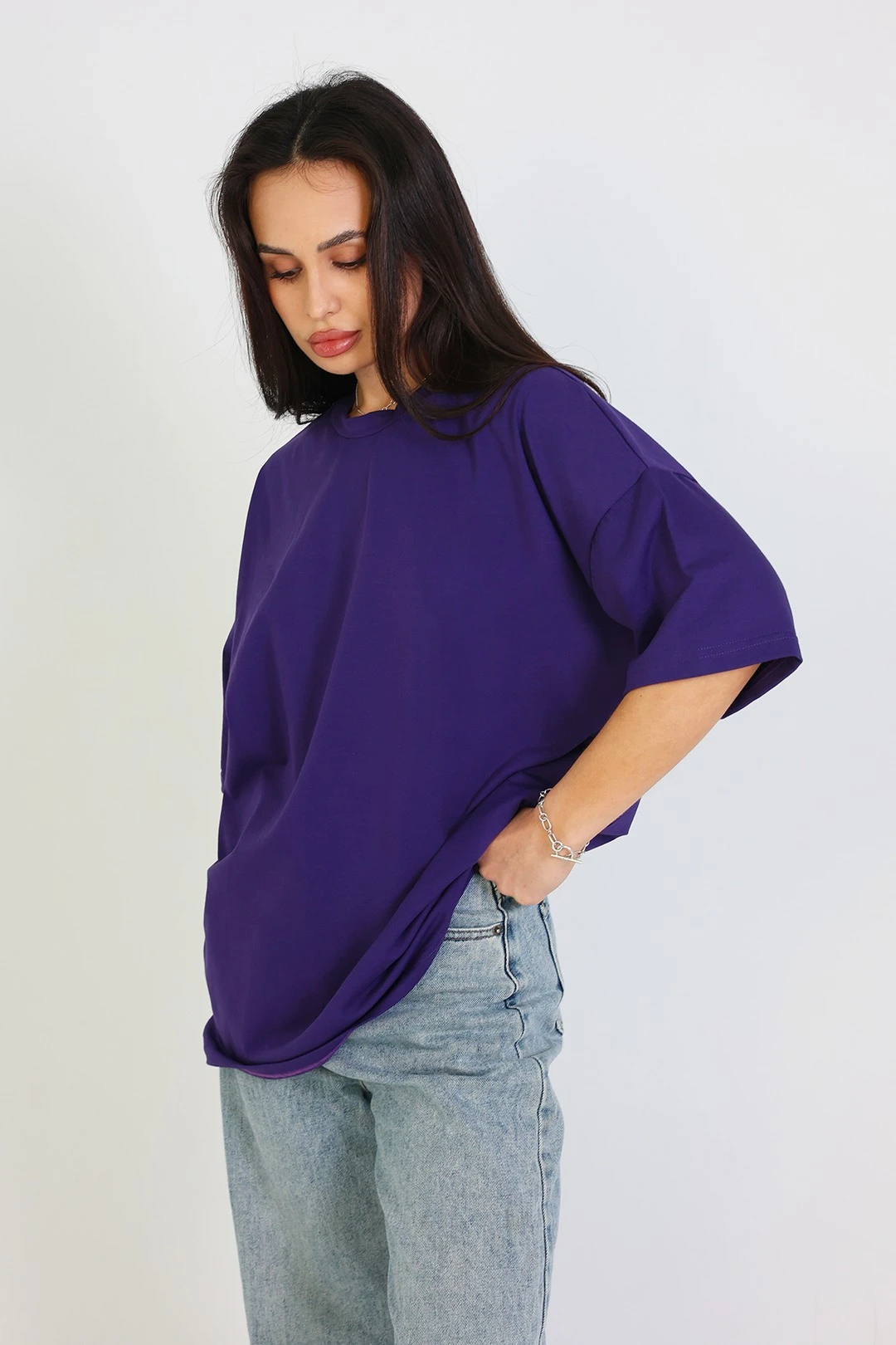 Футболка Ричмонд оверсайз унисекс однотонная (хлопок), фиолетовая#1