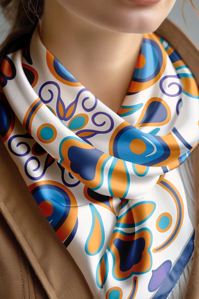 Купить платок Шанель 90х90 см, с полной запечаткой "Russian painting"