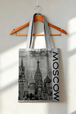 Купить сумку Айрис из льна 25х35 см, с принтом на двух сторонах "Grey Moscow"