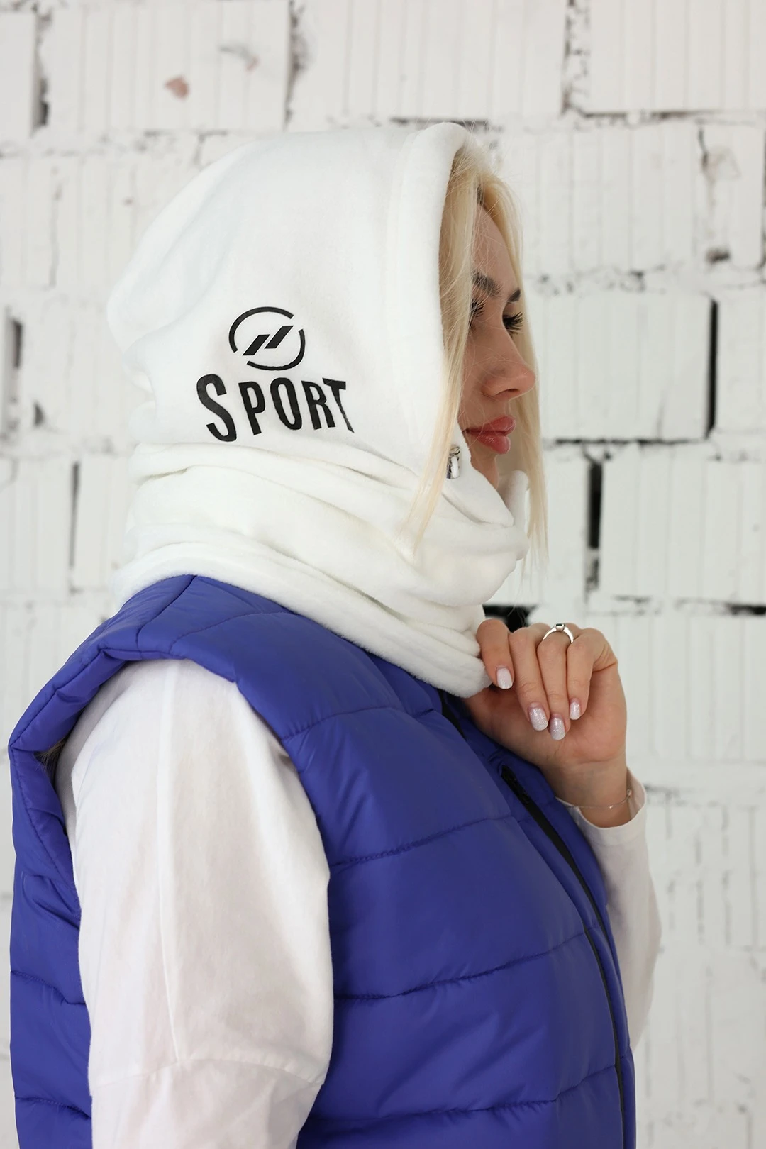 Купить капор Рейс флисовый взрослый, однотонный белый Купить капор Рейс флисовый взрослый, однотонный белый