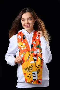 Купить шарф 15х150 см (однослойный) "Street food"