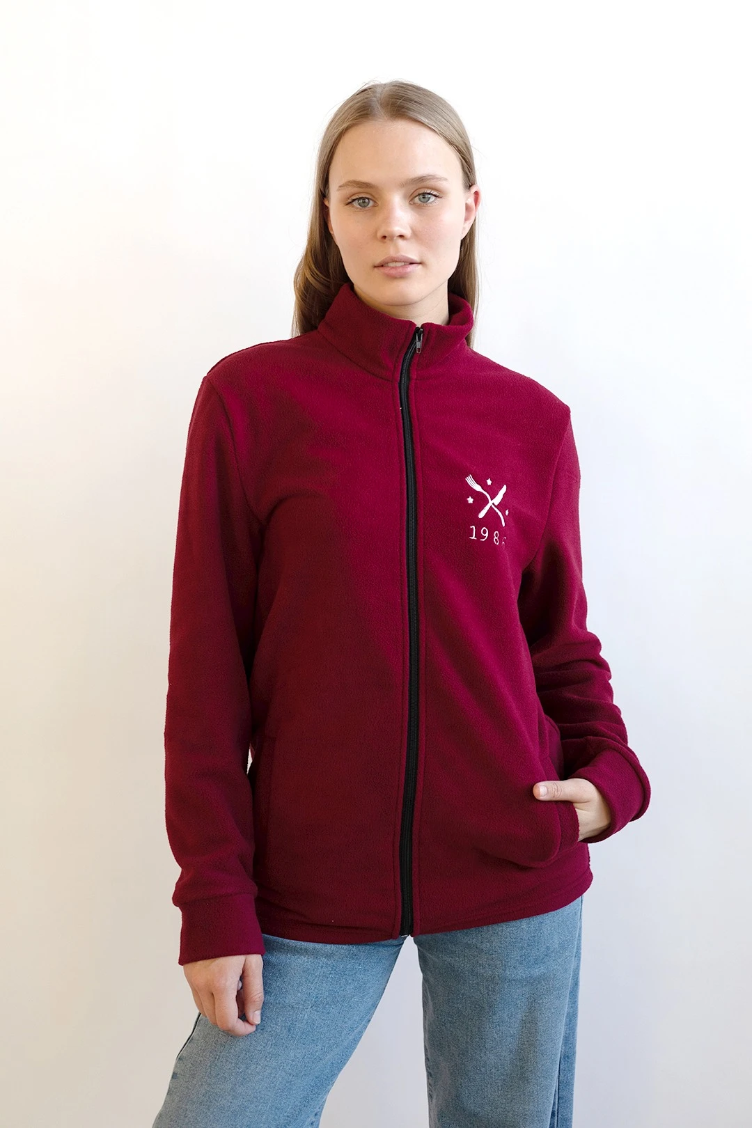 Толстовка Харисон флисовая без капюшона женская, однотонная бордовая#5
