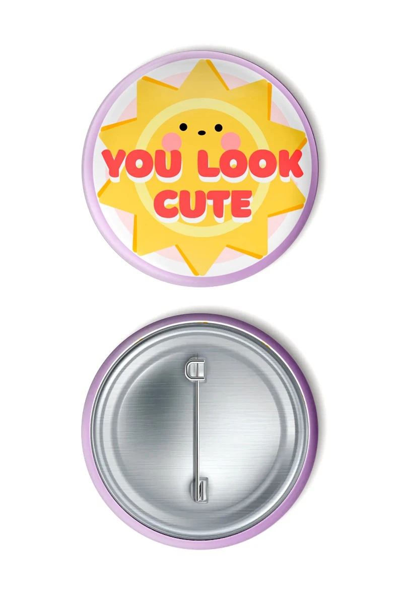 Значок закатной диаметр 44 мм, с принтом "You look cute"#1