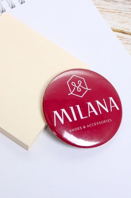 Значок закатный диаметр 58 мм, с печатью "Milana"#2