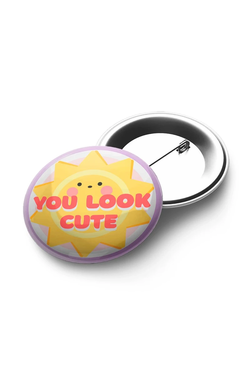 Купить значок закатной диаметр 44 мм, с принтом "You look cute"