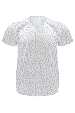 Купить футболку Спэйс V-ворот унисекс из ложной сетки с полной запечаткой "Letters"