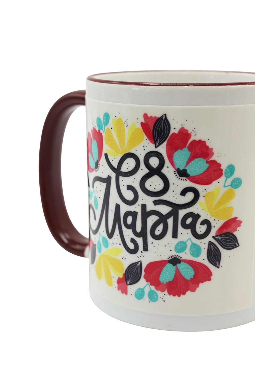 Купить кружку с цветной каймой и ручкой, с печатью "March 8" Купить кружку с цветной каймой и ручкой, с печатью "March 8"