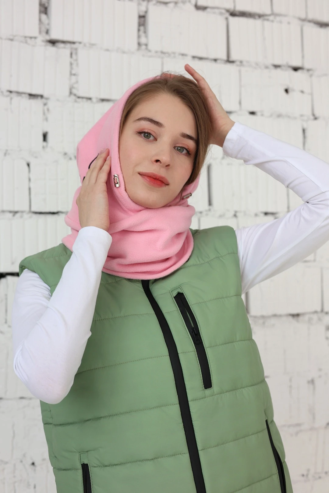 Капор Рейс флисовый взрослый, однотонный светло - розовый#1