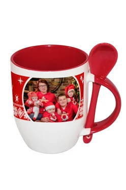 Купить кружку двухцветную с ложкой, с принтом "Happy New Year"