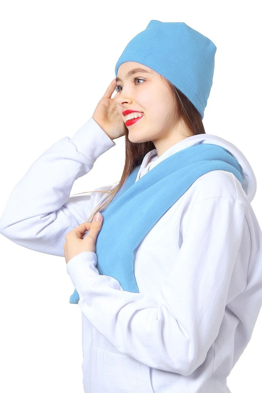 Шапка Вайт флисовая однослойная взрослая, однотонная голубая#1