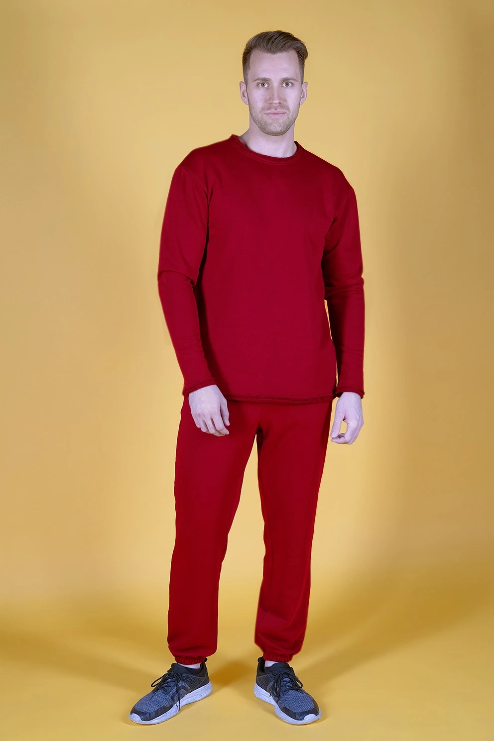 Брюки Хит из футера с начесом мужские, однотонные красные#3