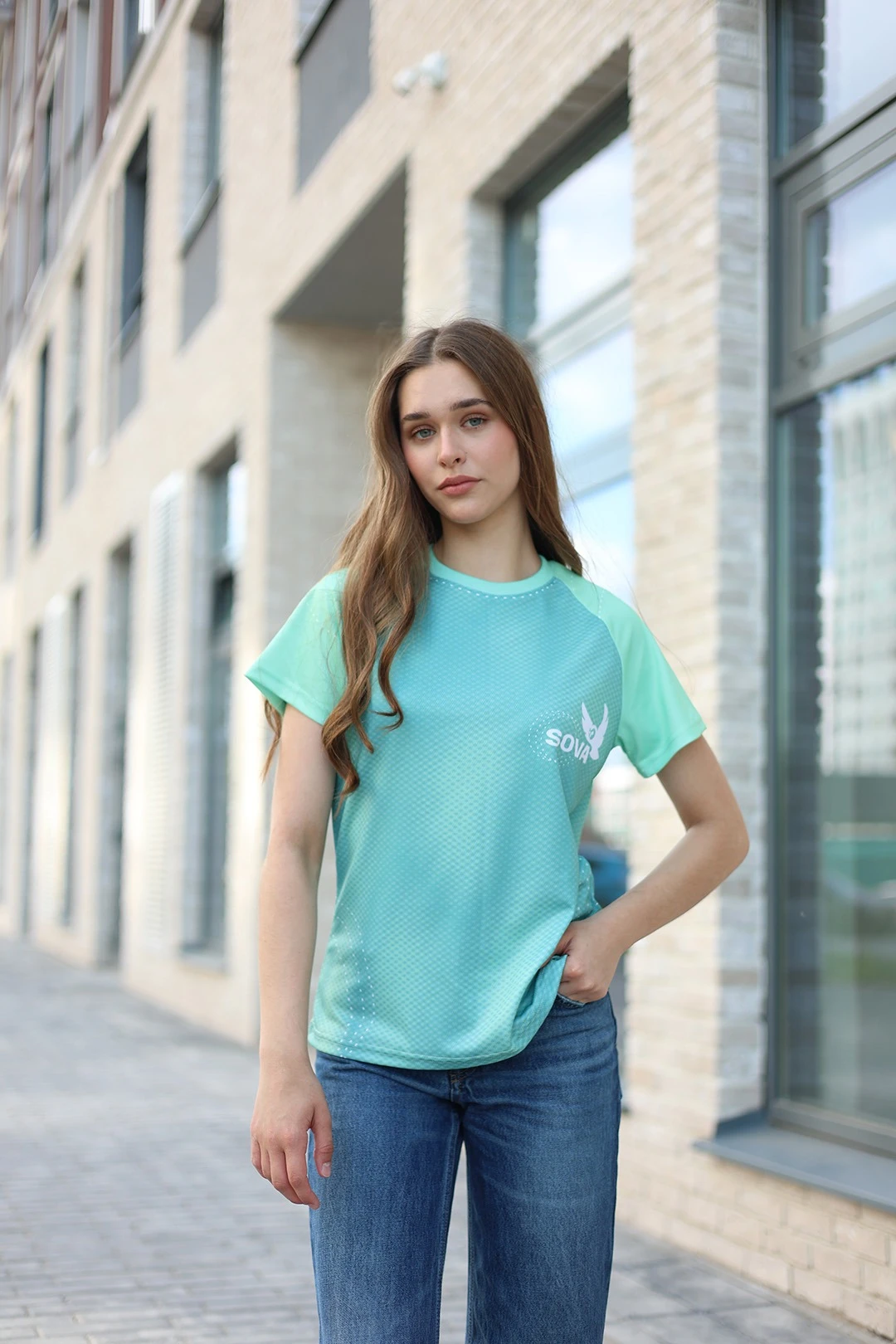 Купить футболку Спэйс женская из ложной сетки с полной запечаткой "Sova"