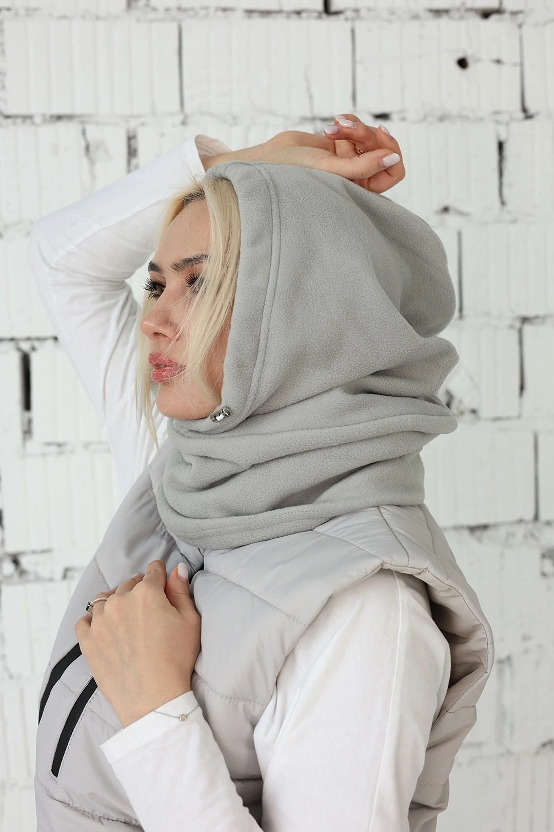 Капор Рейс флисовый взрослый, однотонный светло - серый#2