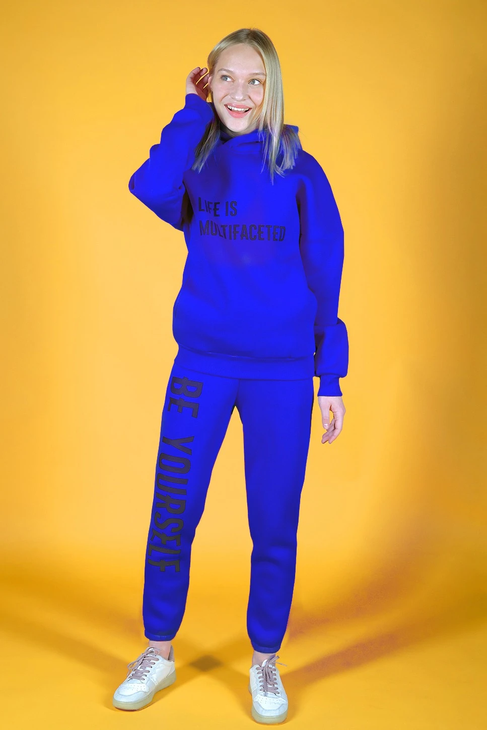 Брюки Хит из футера с начесом женские, однотонные синие#1