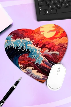 Купить коврик для мыши в форме сердца с принтом "Waves"