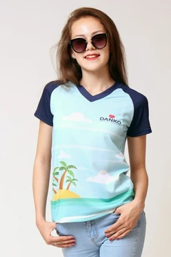 Купить футболку Спэйс V-ворот женская из примы с полной запечаткой "DANKO"