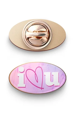 Значок заливной Овал 21х12 мм, с принтом "I love you"#2