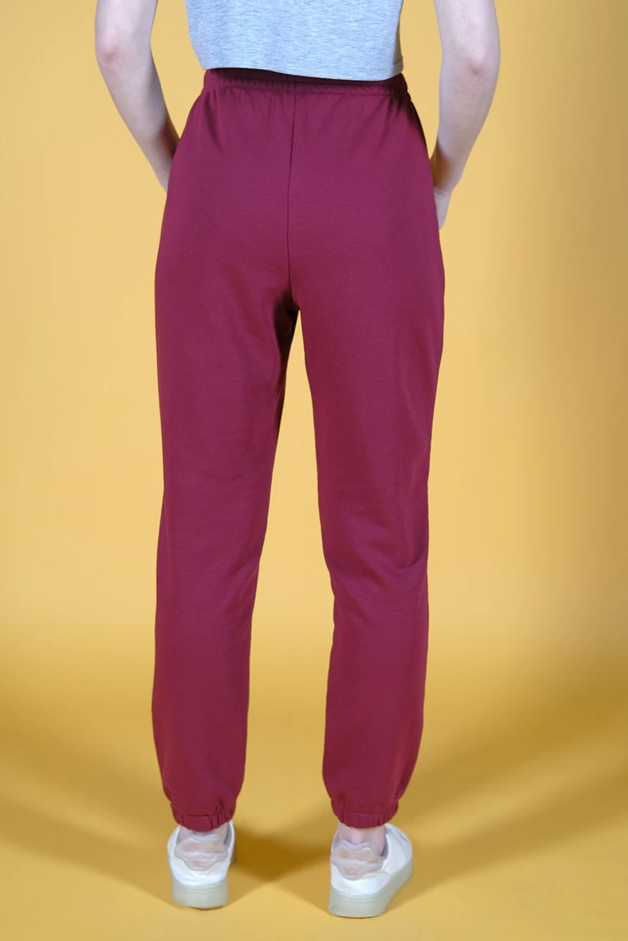 Брюки Хит из футера с начесом женские, однотонные темно-красные#2