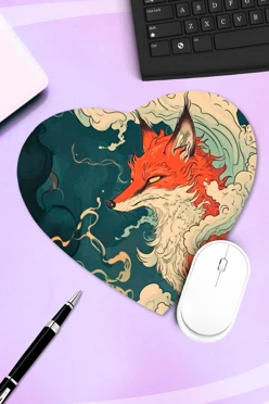Купить коврик для мыши в форме сердца с принтом "Fox"