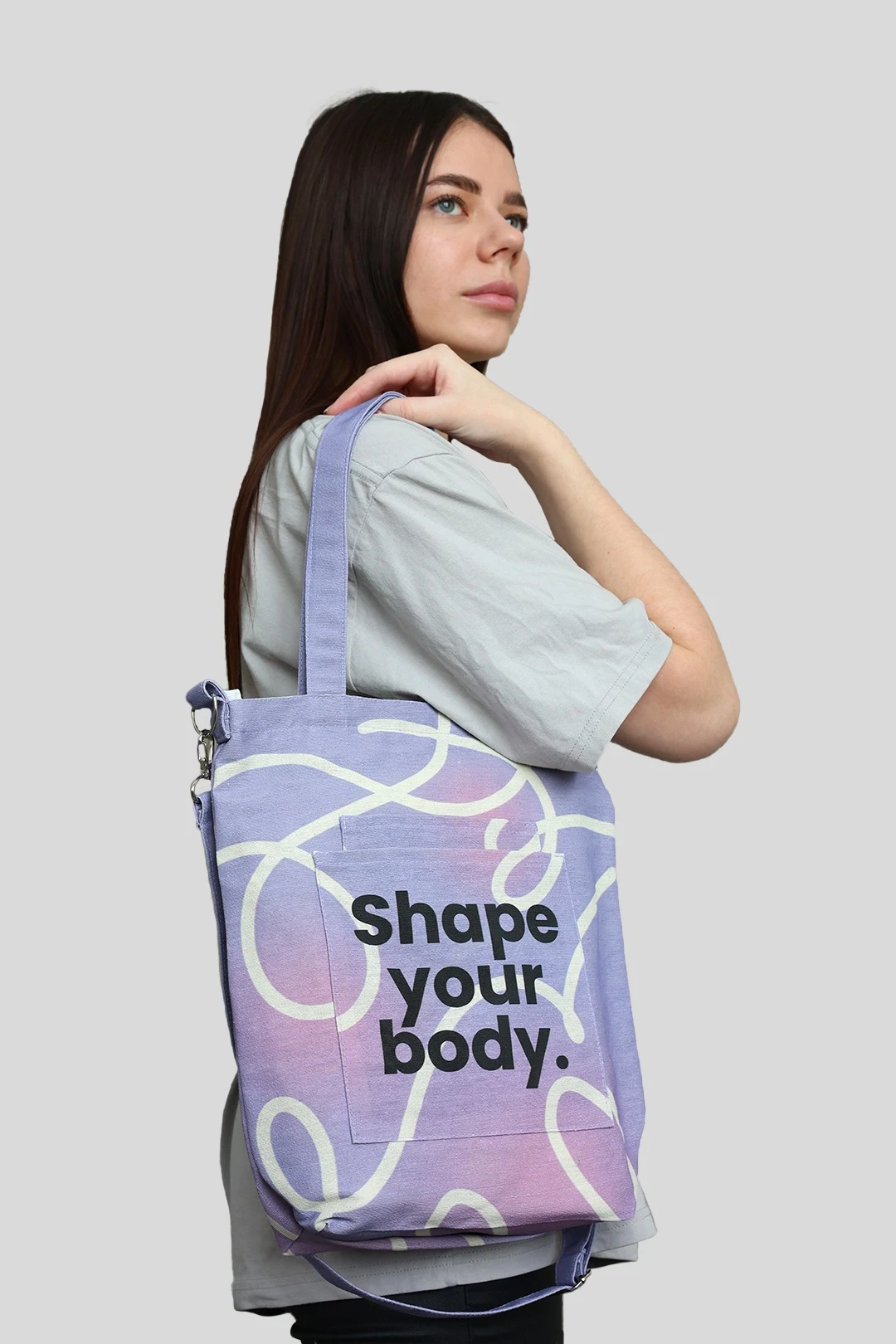 Купить сумку Айви из двунитки 30х35х10 см, печать с двух сторон "Shape your body" Купить сумку Айви из двунитки 30х35х10 см, печать с двух сторон "Shape your body"