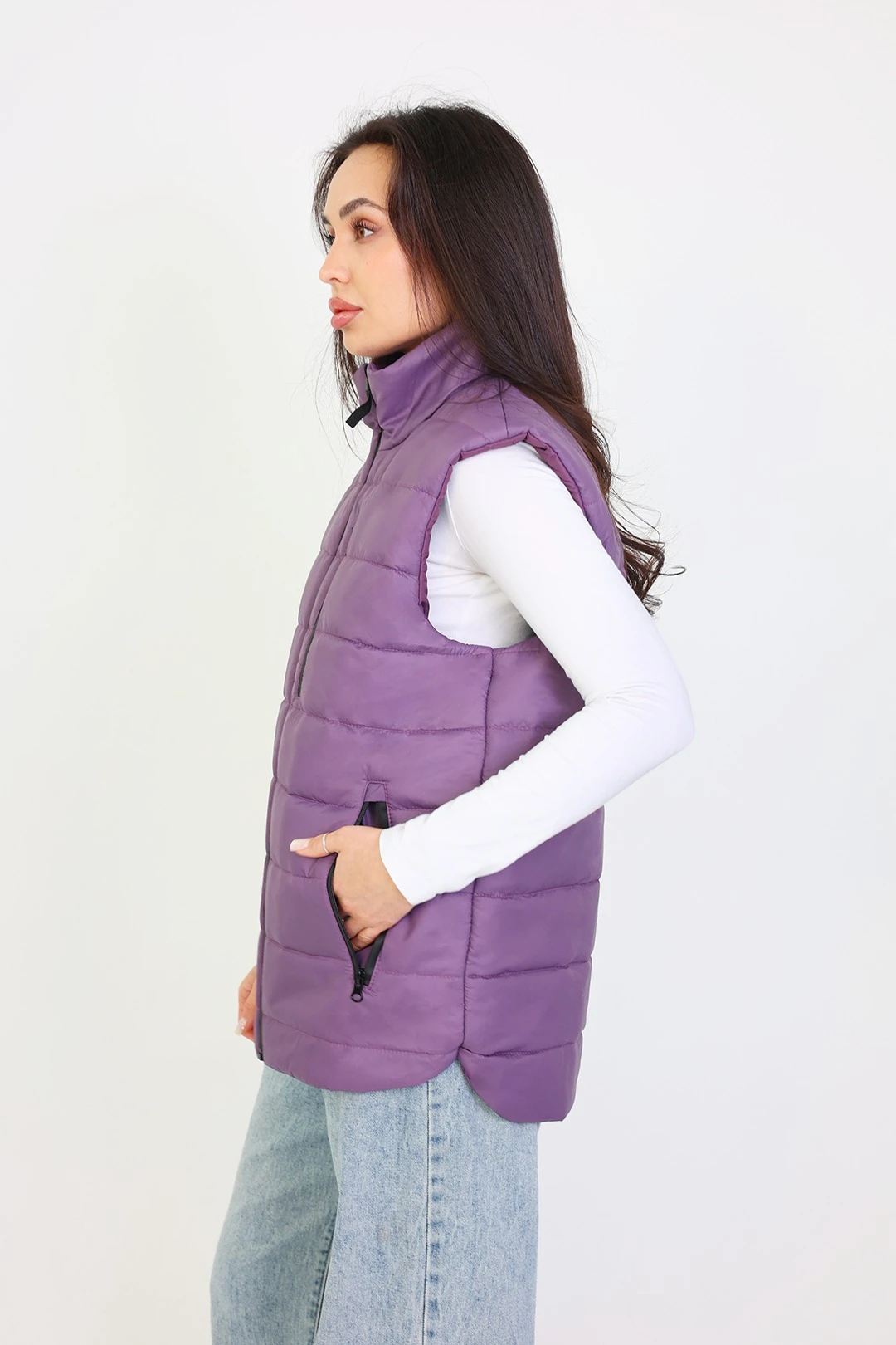 Жилет Эмбер на синтепоне со стежкой унисекс, однотонный фиолетовый#2