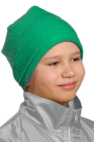 Шапка Вайт флисовая однослойная детская, однотонная зеленая#1