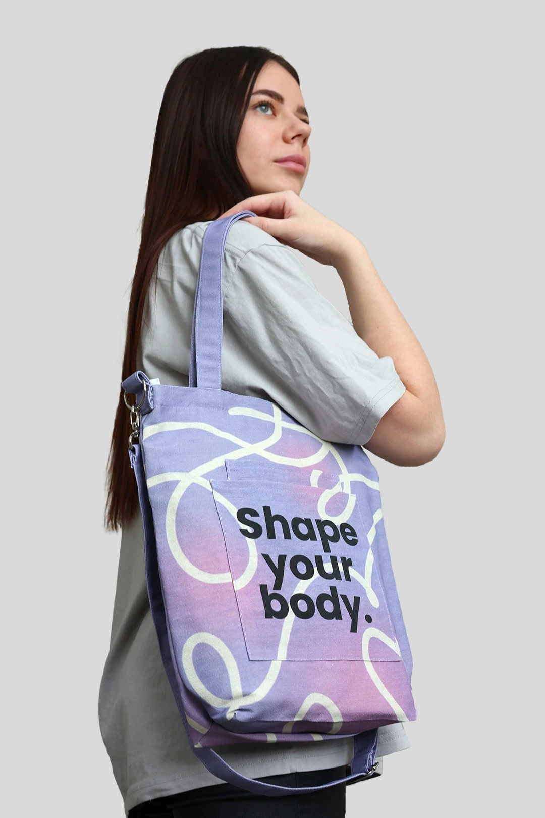 Сумка Айви из двунитки 30х35х10 см, печать с двух сторон "Shape your body"#1 Сумка Айви из двунитки 30х35х10 см, печать с двух сторон "Shape your body"#1