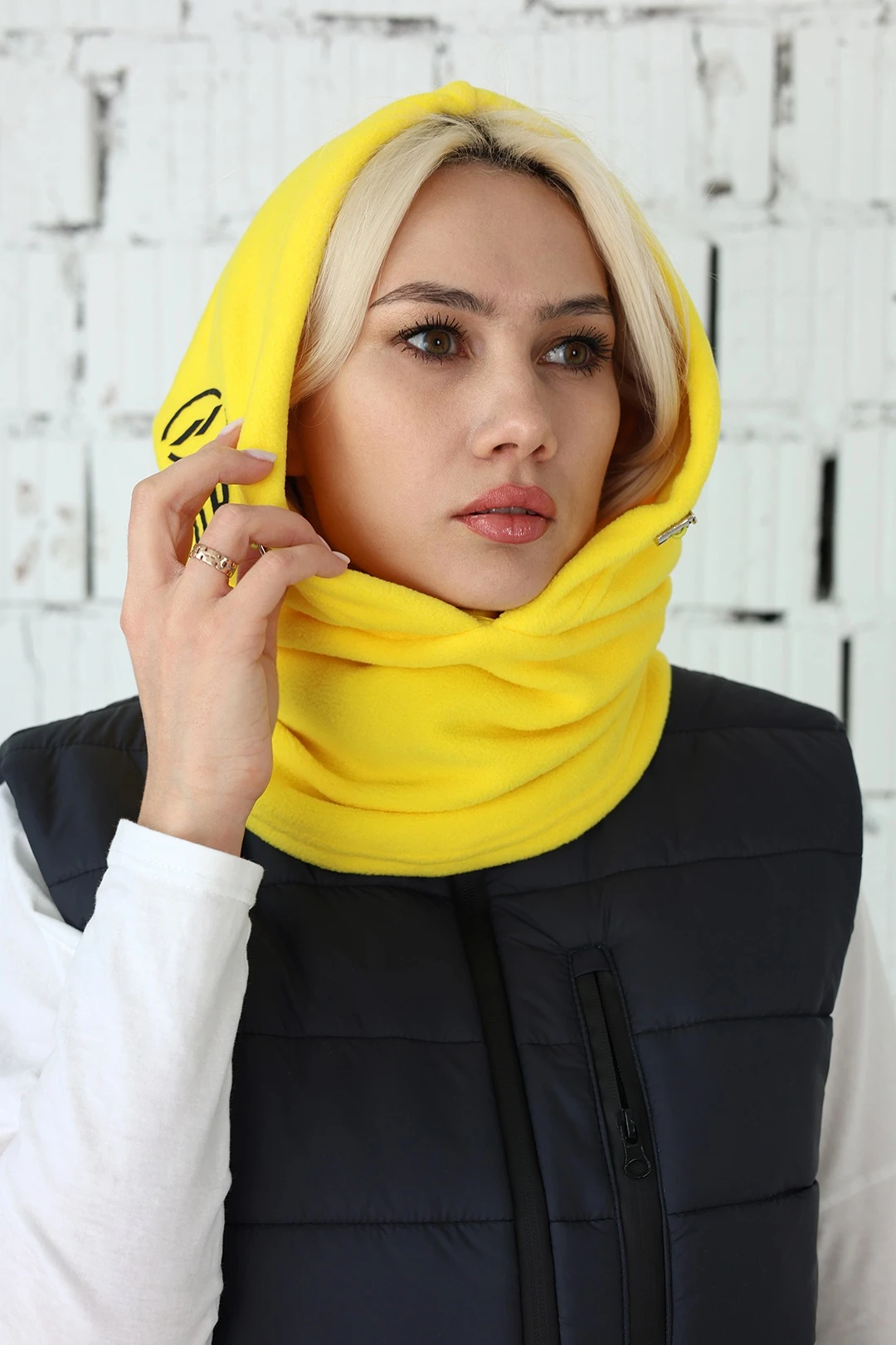 Капор Рейс флисовый взрослый, однотонный желтый#1