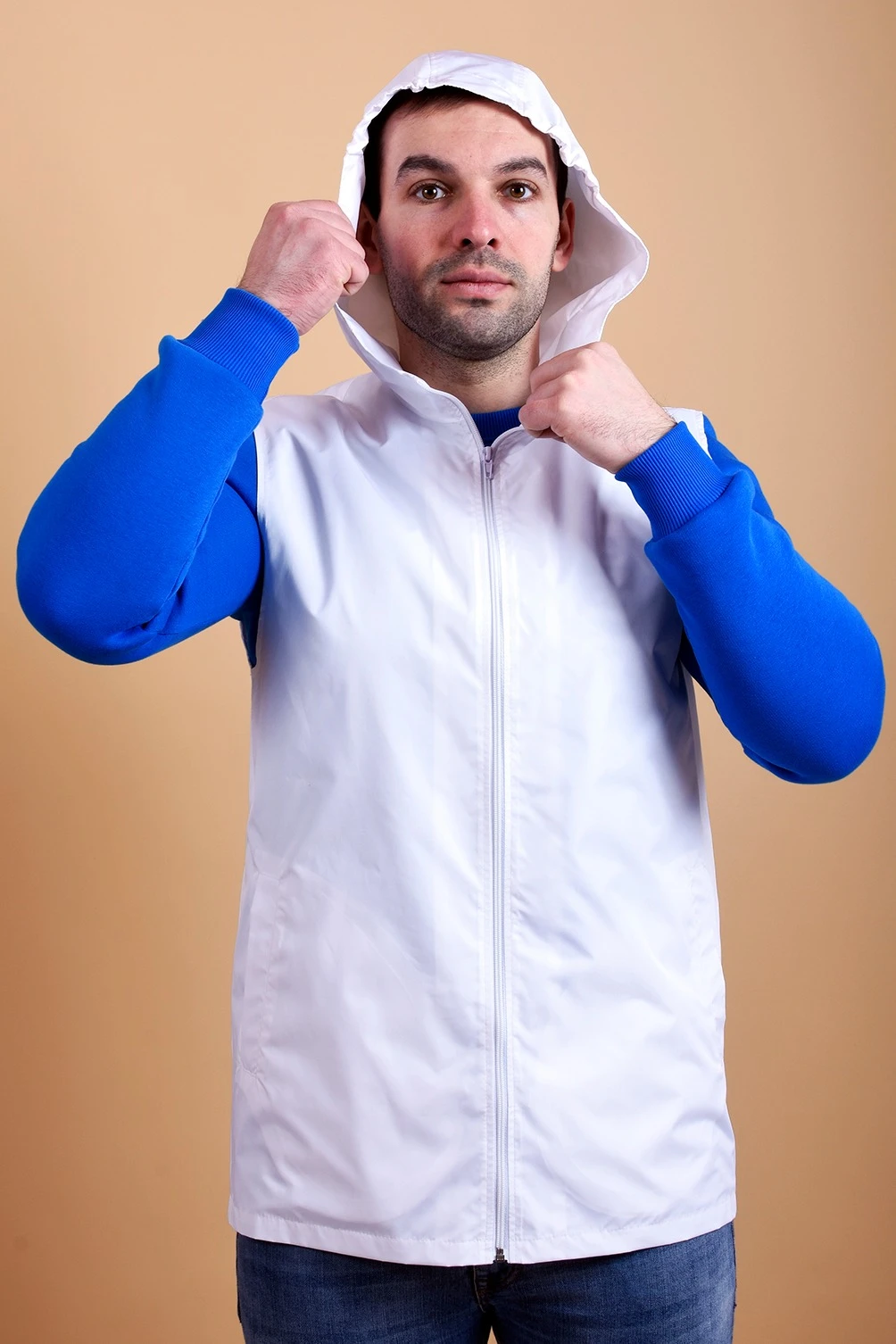 Жилет Профи с капюшоном унисекс, однотонный белый#3