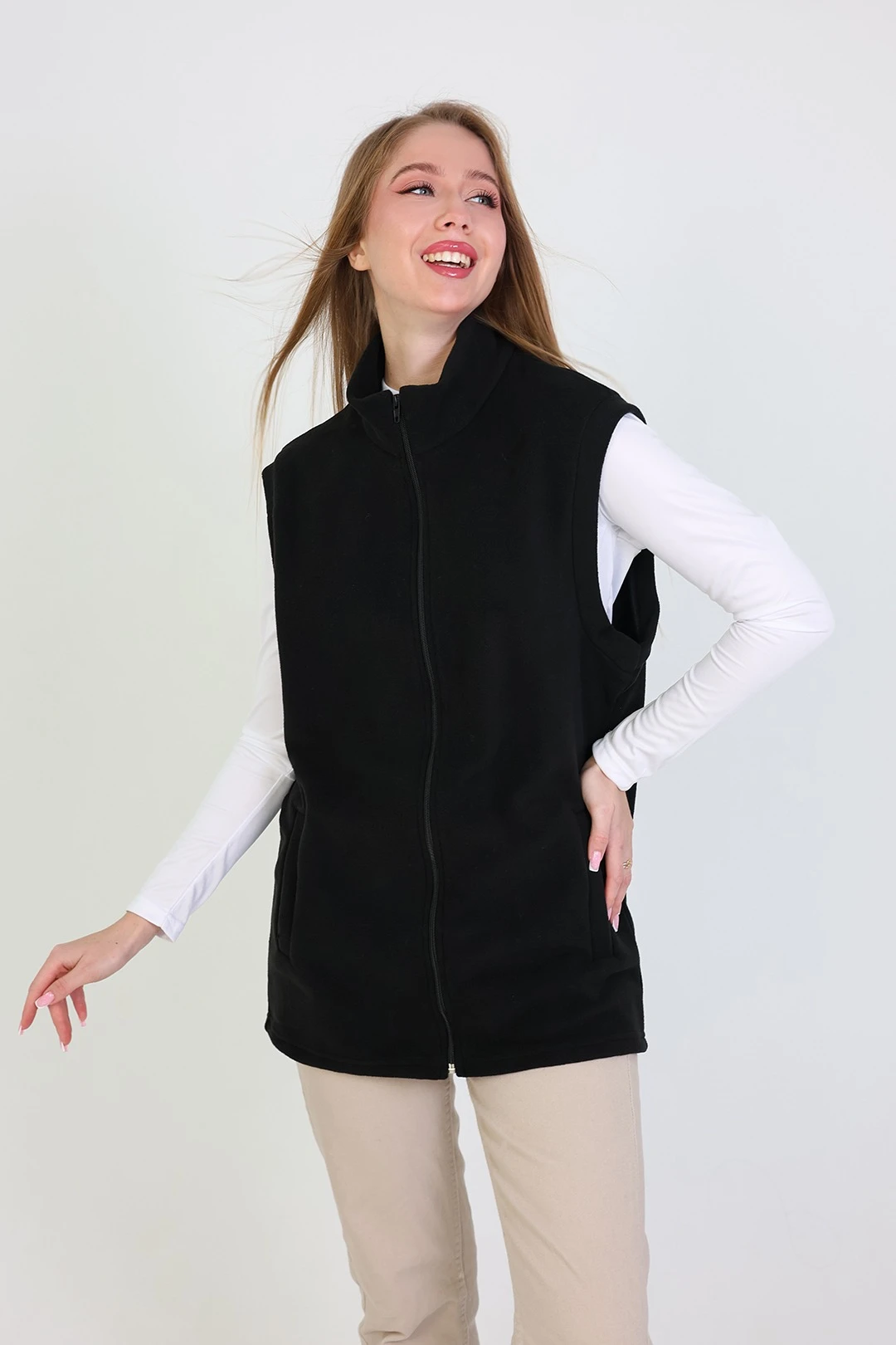 Жилет Браво флисовый без капюшона унисекс, однотонный черный#2 Жилет Браво флисовый без капюшона унисекс, однотонный черный#2