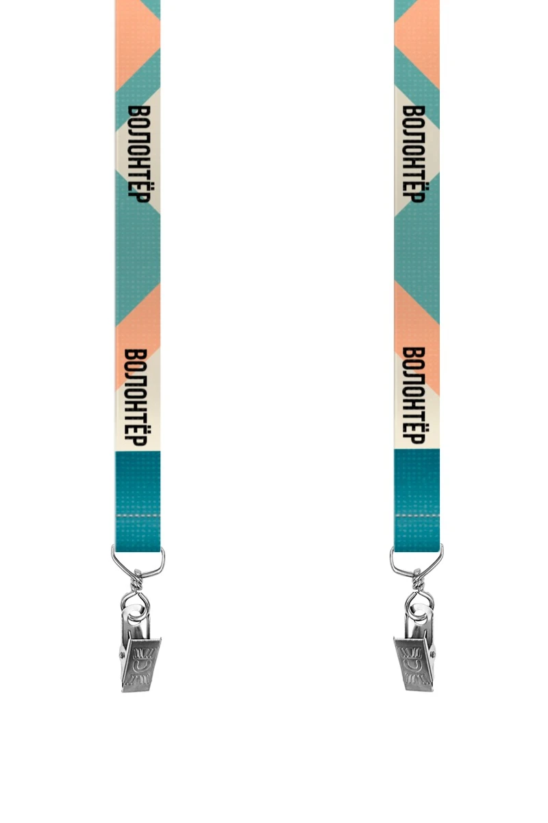 Купить ленту для бейджа блекаут ширина 2 см, с клипсой и замком безопасного разрыва, с печатью "Волонтер"