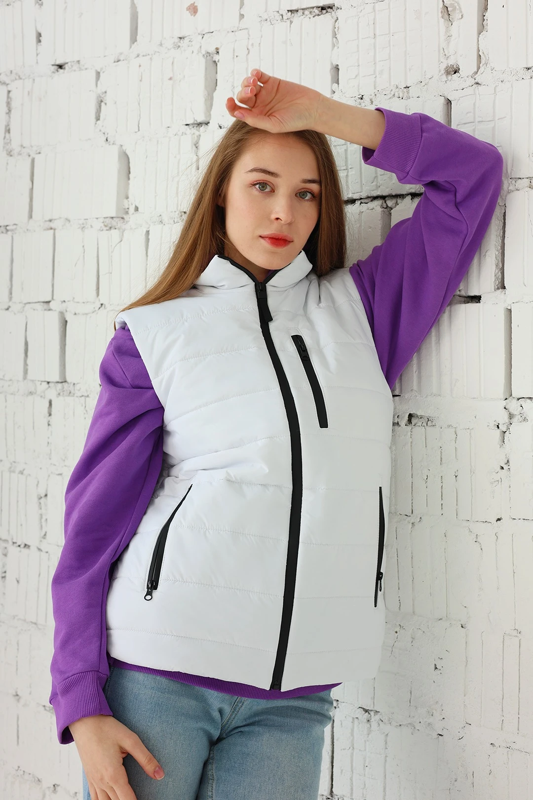 Жилет Эмбер на синтепоне со стежкой унисекс, однотонный белый#3