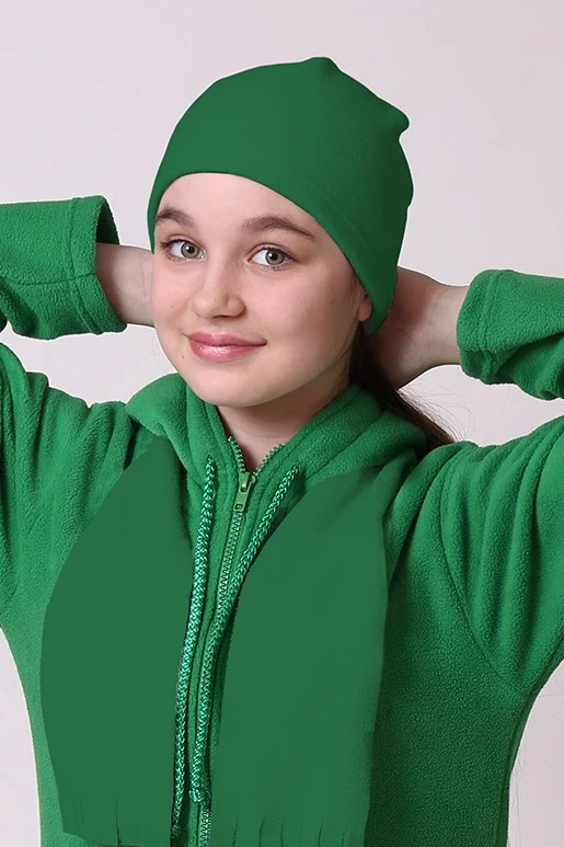 Купить шапку флисовую детскую зеленую (однослойную)