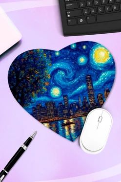 Купить коврик для мыши в форме сердца с принтом "Van Gogh style"