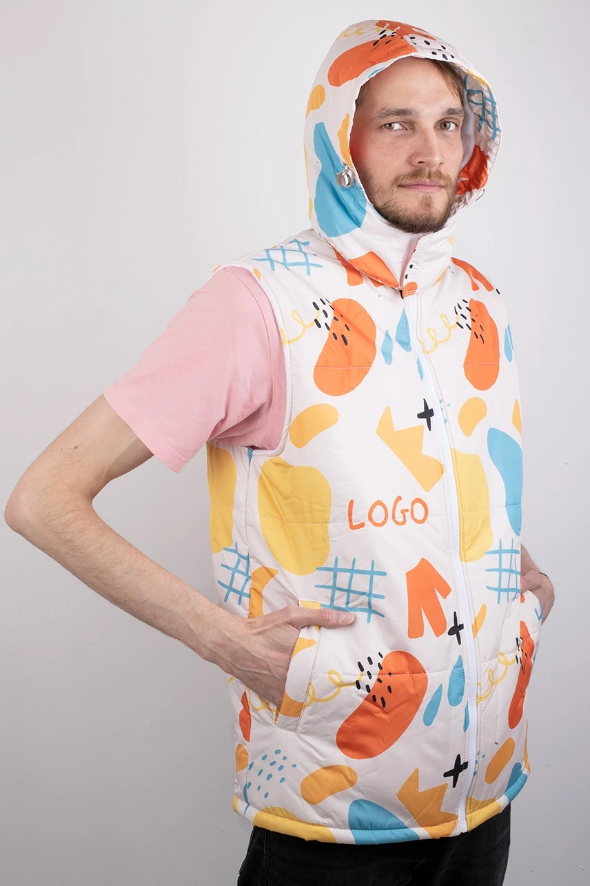 Жилет Диего на синтепоне с капюшоном унисекс, с полной запечаткой "Сrowns"#4