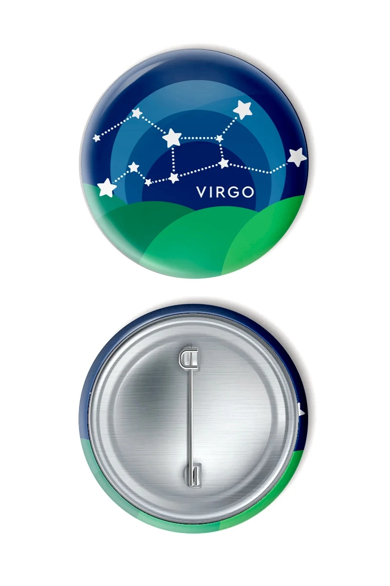 Значок закатный диаметр 44 мм, с печатью "Virgo"#1 Значок закатный диаметр 44 мм, с печатью "Virgo"#1