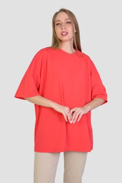 Купить футболку Ричмонд оверсайз унисекс однотонная (хлопок), коралловая