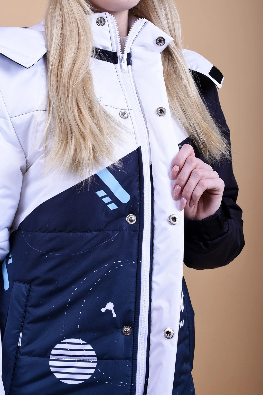 Куртка Винтер с капюшоном на синтепоне унисекс, с полной запечаткой "Planet"#2