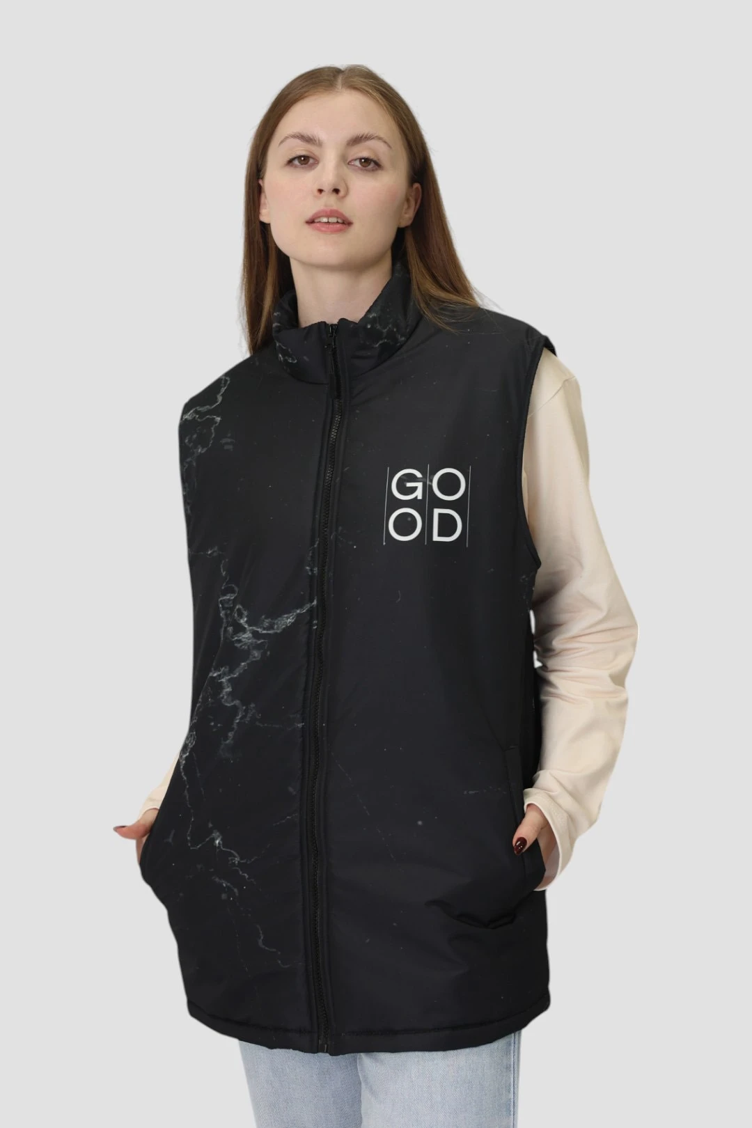 Купить жилет Детройт без капюшона унисекс, с полной запечаткой "Good" Купить жилет Детройт без капюшона унисекс, с полной запечаткой "Good"