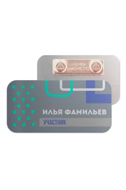 Купить бейдж металлический 30х60 мм без окна "Илья Фамильев"