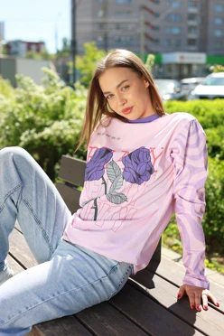 Купить лонгслив Теренс Плюс оверсайз унисекс с полной запечаткой "Purple rose"