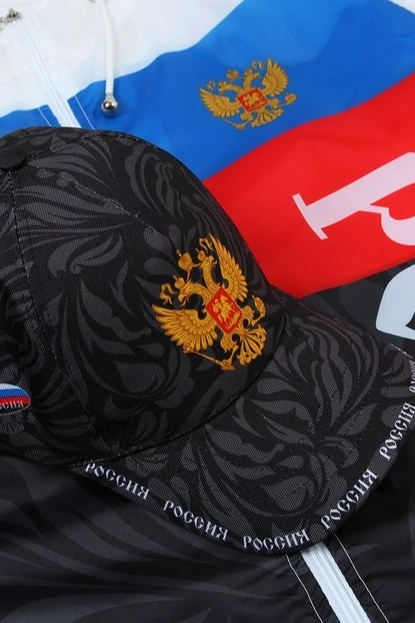 Бейсболка Стандарт взрослая с полной запечаткой (полиэстер) "RUSSIA"#1