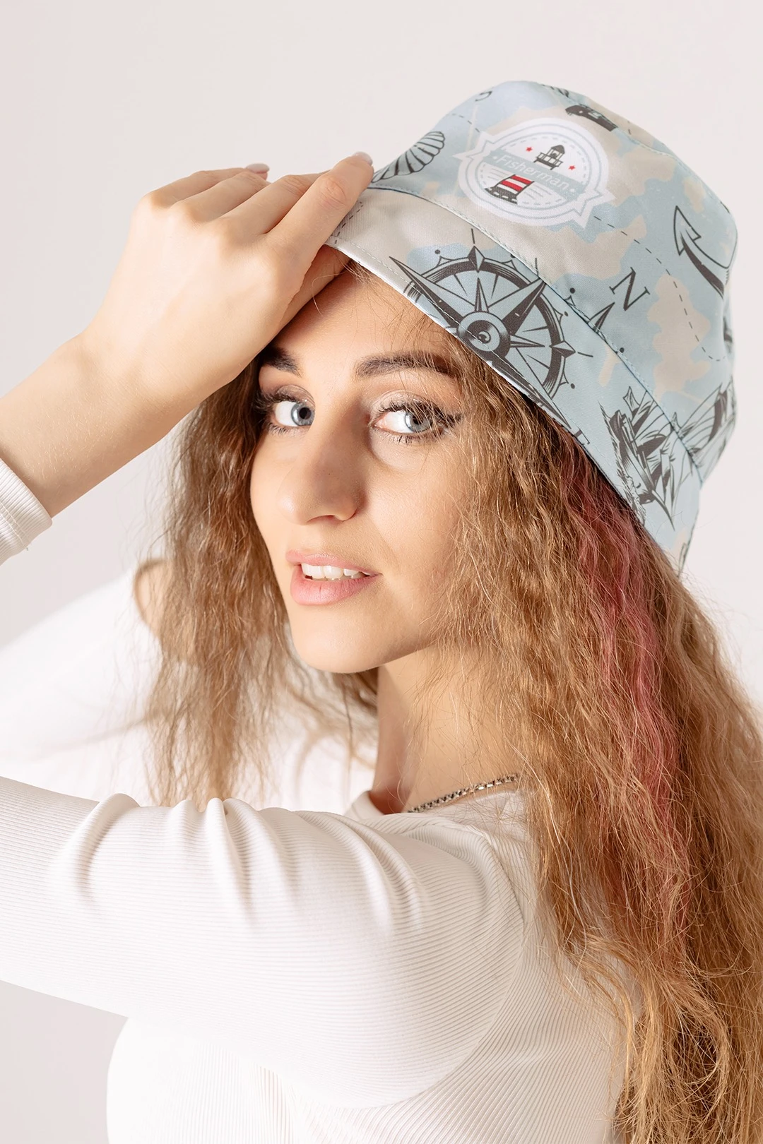 Купить панаму Сахара с узкими полями, с полной запечаткой "Fisherman"